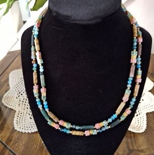 Necklace 2 Layer Multicolored Semi Precious Natural Gemstones Beads